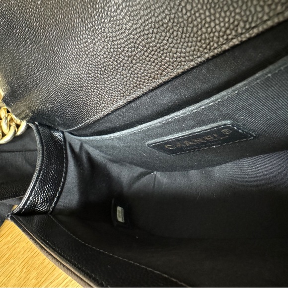 EUC CHANEL Boy Bag Black Caviar Chevron Leather Brushed Gold Hardware Old Medium - Picture 7 of 15